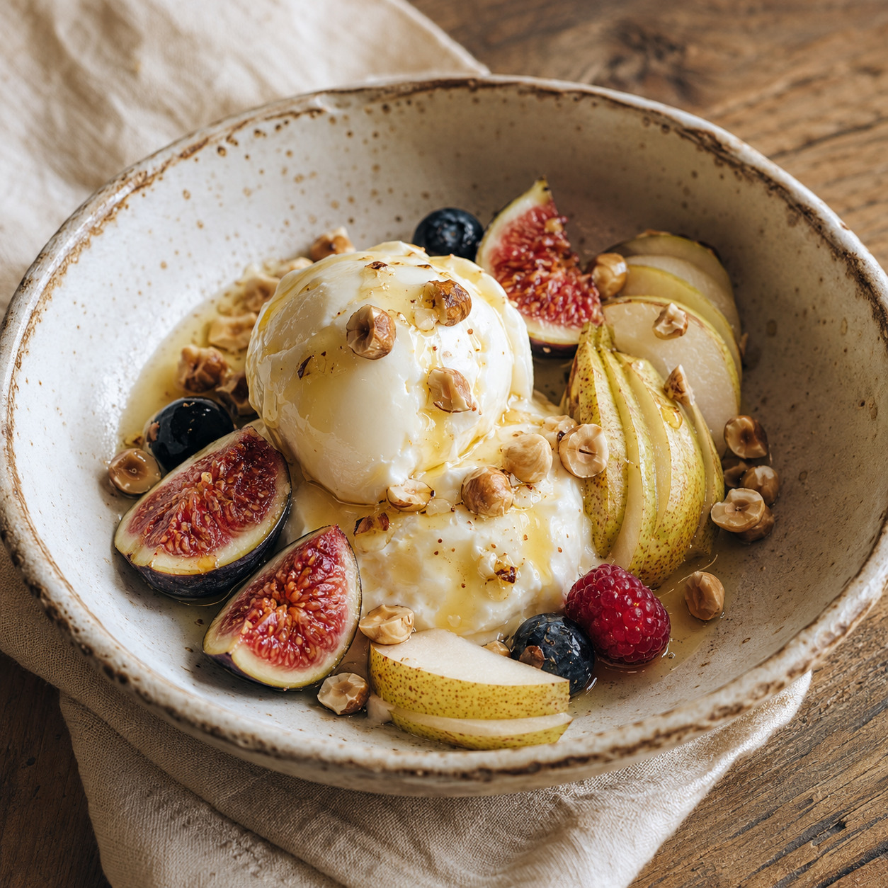 Helado, yogur y fruta